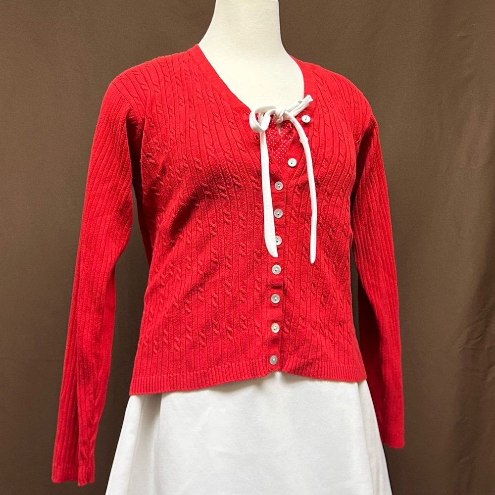 Button front cable knit cardigan